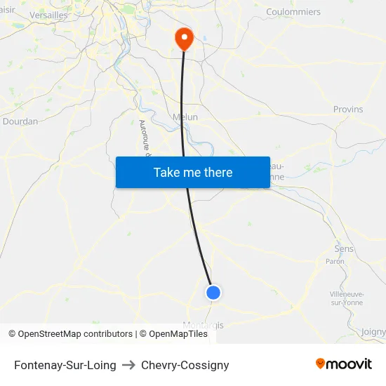 Fontenay-Sur-Loing to Chevry-Cossigny map