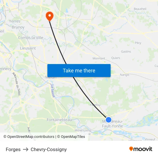 Forges to Chevry-Cossigny map