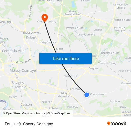 Fouju to Chevry-Cossigny map
