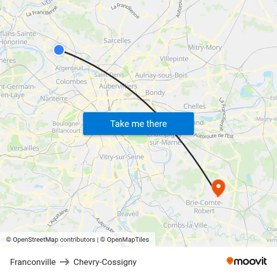Franconville to Chevry-Cossigny map