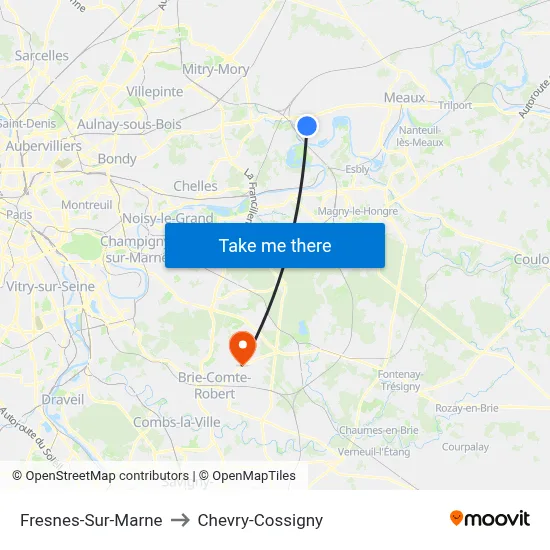 Fresnes-Sur-Marne to Chevry-Cossigny map