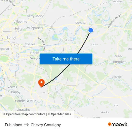 Fublaines to Chevry-Cossigny map