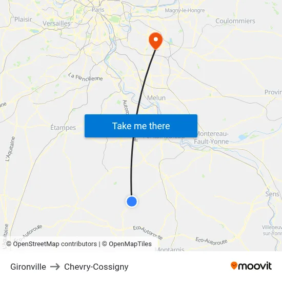 Gironville to Chevry-Cossigny map