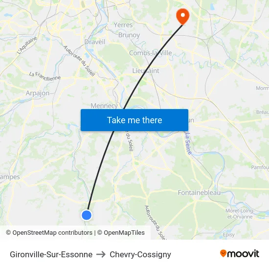 Gironville-Sur-Essonne to Chevry-Cossigny map