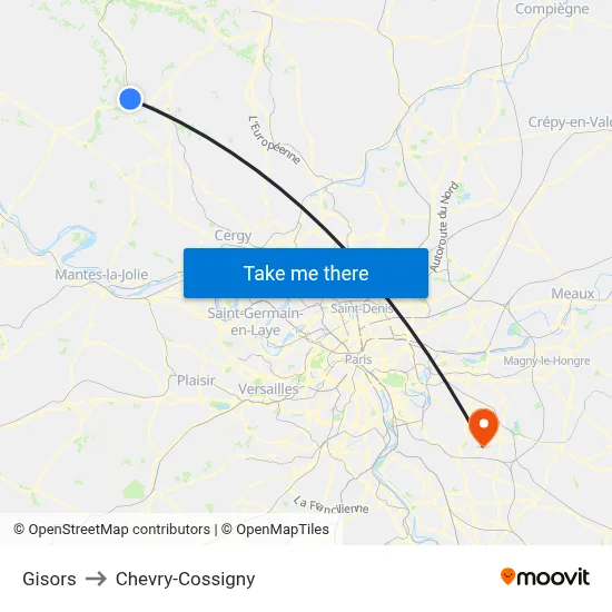 Gisors to Chevry-Cossigny map