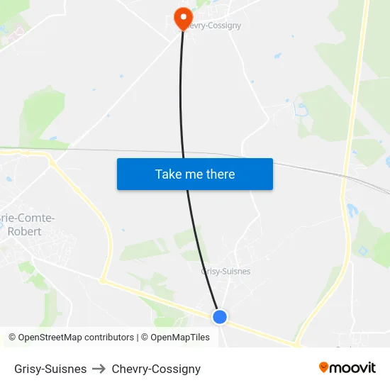 Grisy-Suisnes to Chevry-Cossigny map