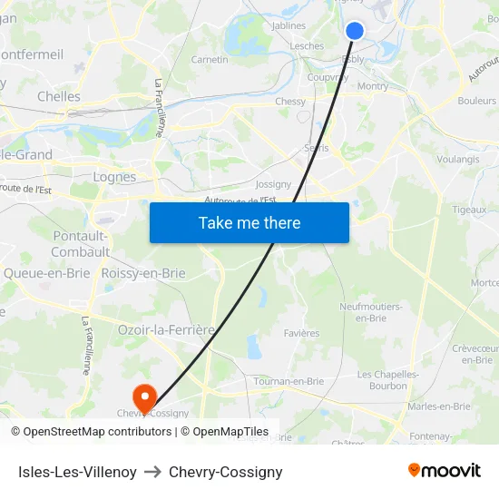 Isles-Les-Villenoy to Chevry-Cossigny map