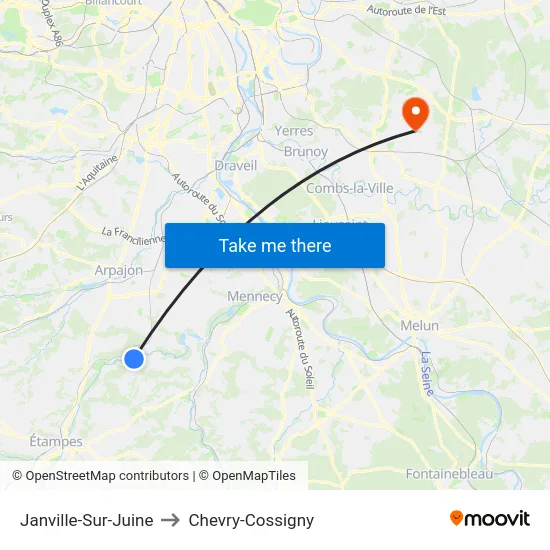 Janville-Sur-Juine to Chevry-Cossigny map