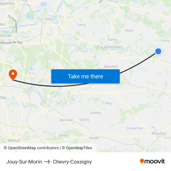 Jouy-Sur-Morin to Chevry-Cossigny map