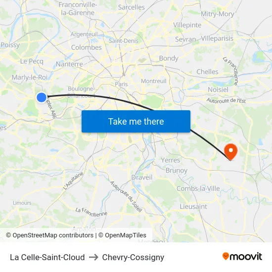 La Celle-Saint-Cloud to Chevry-Cossigny map