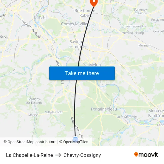 La Chapelle-La-Reine to Chevry-Cossigny map