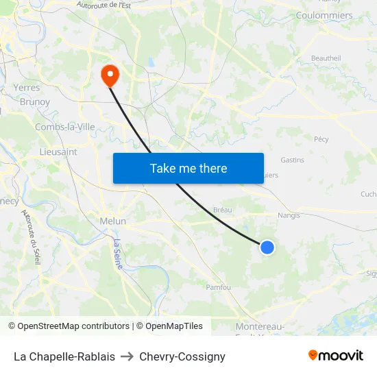 La Chapelle-Rablais to Chevry-Cossigny map