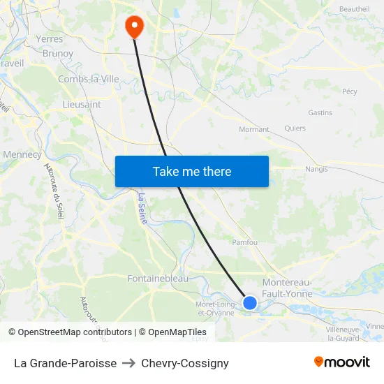 La Grande-Paroisse to Chevry-Cossigny map