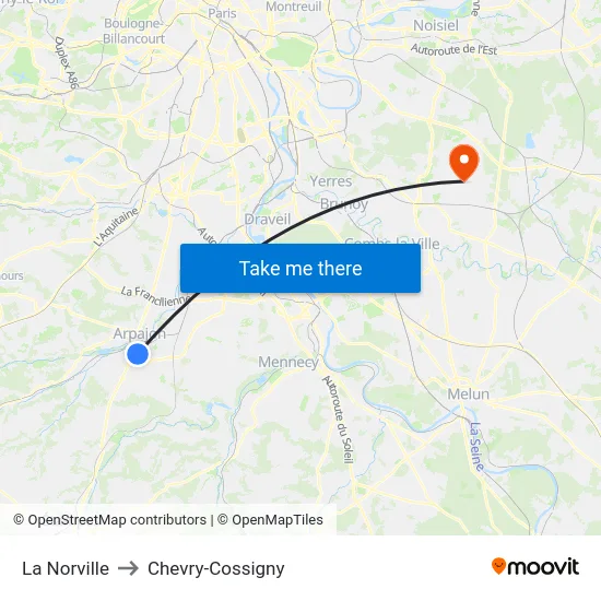 La Norville to Chevry-Cossigny map
