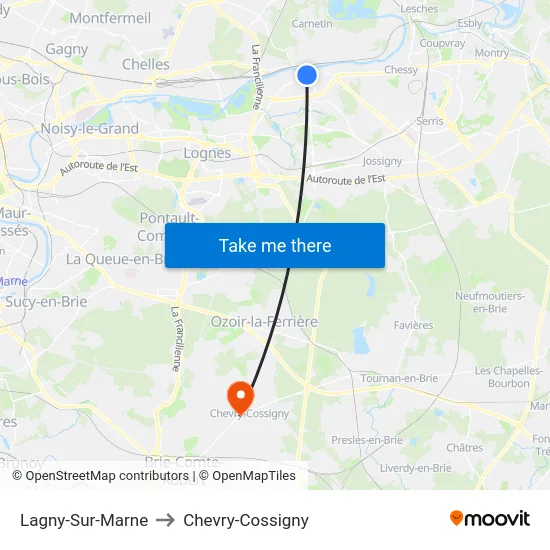 Lagny-Sur-Marne to Chevry-Cossigny map