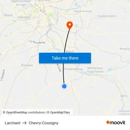 Larchant to Chevry-Cossigny map