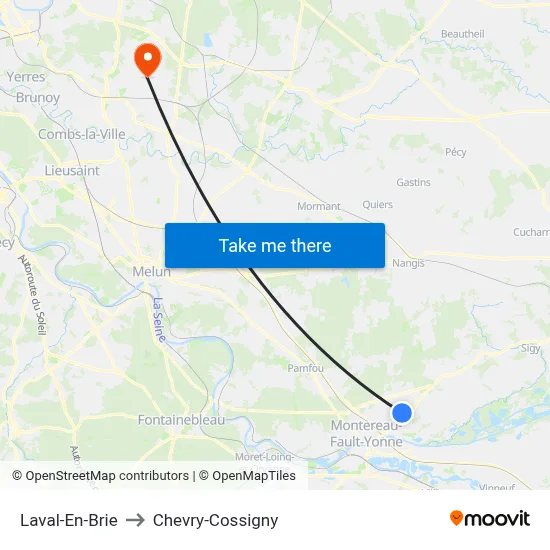 Laval-En-Brie to Chevry-Cossigny map