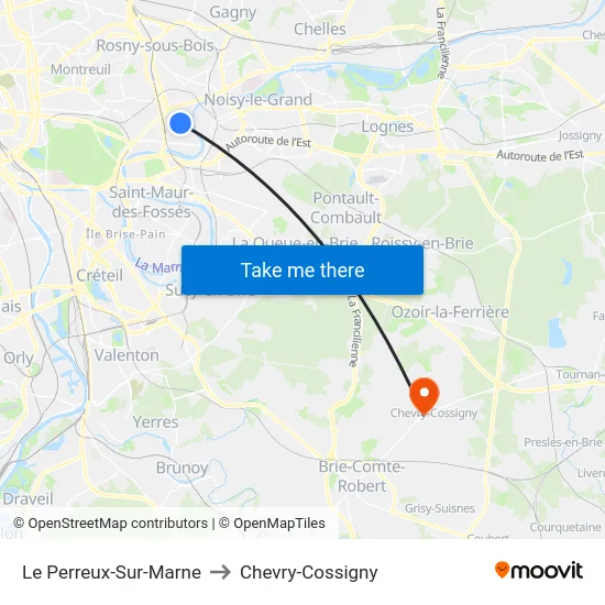 Le Perreux-Sur-Marne to Chevry-Cossigny map