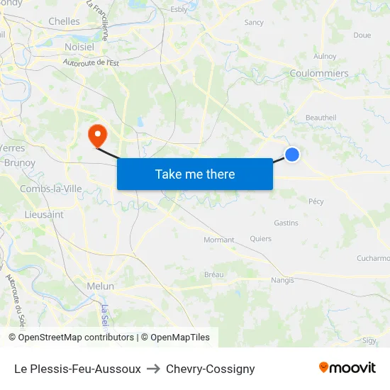 Le Plessis-Feu-Aussoux to Chevry-Cossigny map