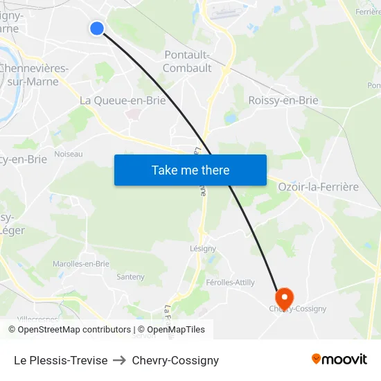 Le Plessis-Trevise to Chevry-Cossigny map