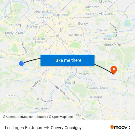 Les Loges-En-Josas to Chevry-Cossigny map
