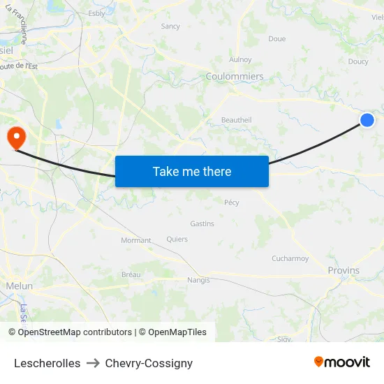 Lescherolles to Chevry-Cossigny map