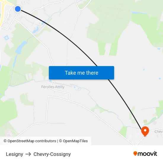 Lesigny to Chevry-Cossigny map