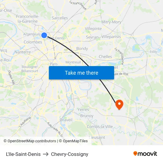 L'Ile-Saint-Denis to Chevry-Cossigny map