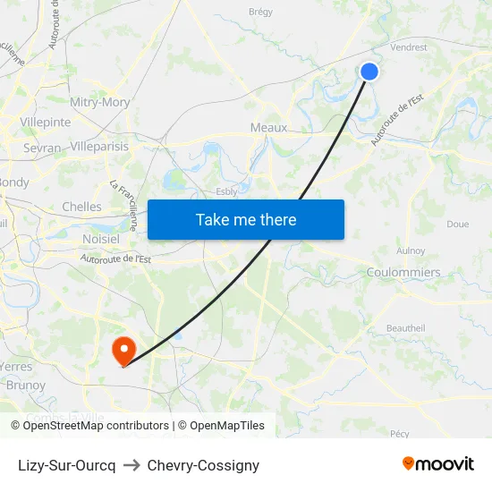 Lizy-Sur-Ourcq to Chevry-Cossigny map