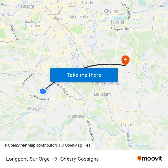 Longpont-Sur-Orge to Chevry-Cossigny map