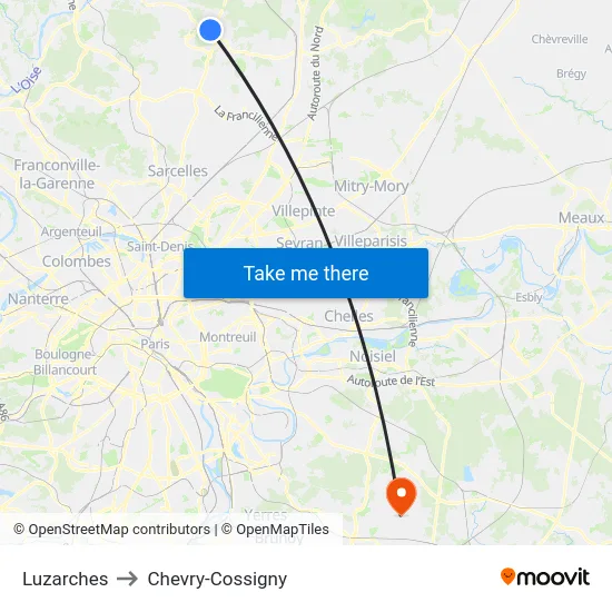 Luzarches to Chevry-Cossigny map