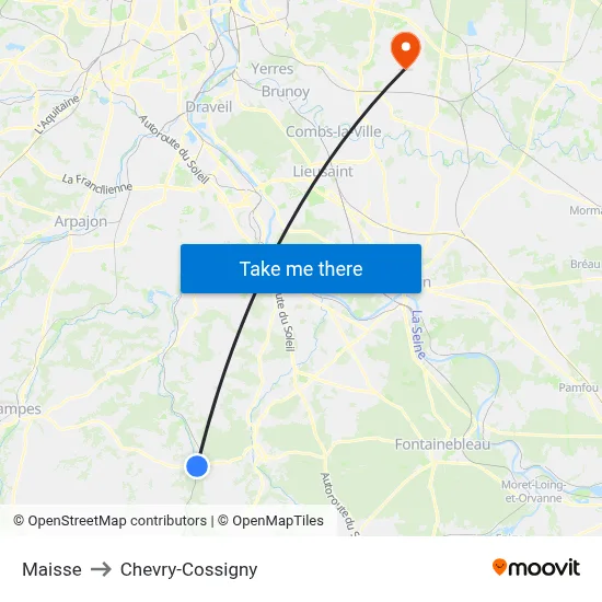 Maisse to Chevry-Cossigny map