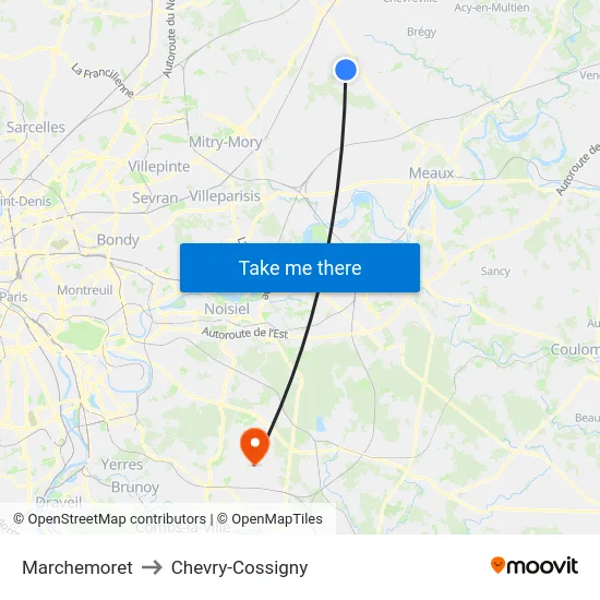 Marchemoret to Chevry-Cossigny map