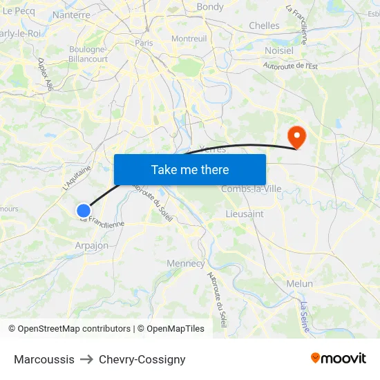 Marcoussis to Chevry-Cossigny map