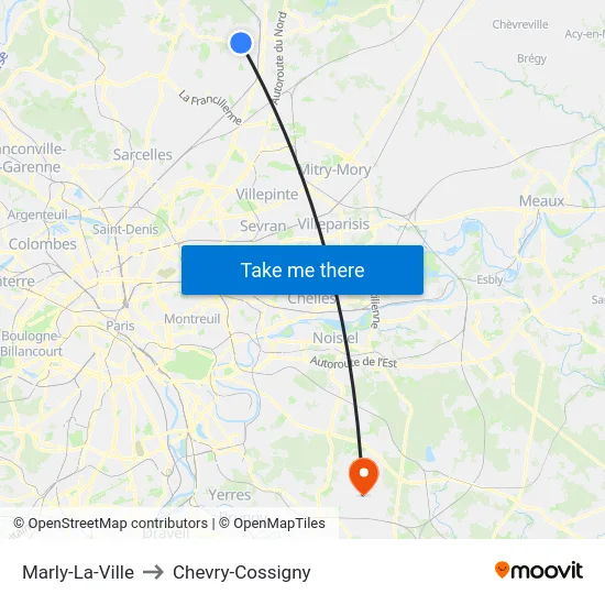 Marly-La-Ville to Chevry-Cossigny map