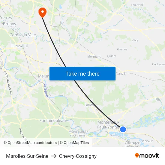 Marolles-Sur-Seine to Chevry-Cossigny map