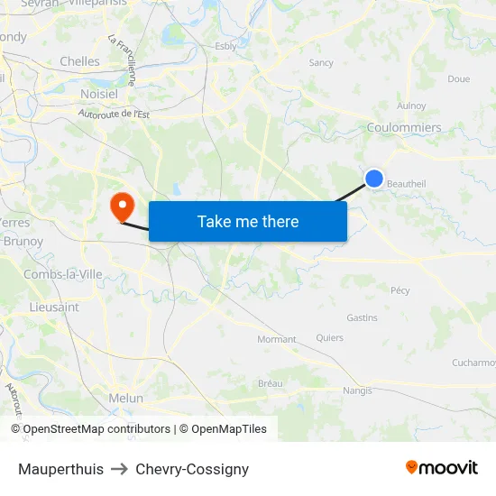 Mauperthuis to Chevry-Cossigny map