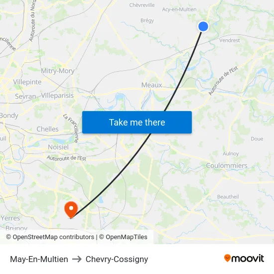 May-En-Multien to Chevry-Cossigny map