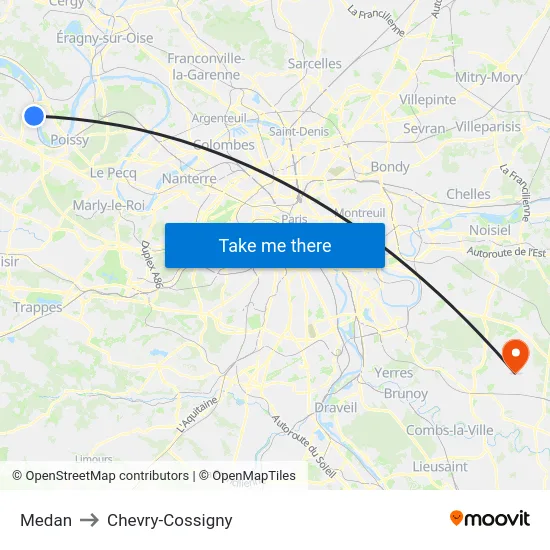 Medan to Chevry-Cossigny map
