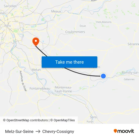 Melz-Sur-Seine to Chevry-Cossigny map