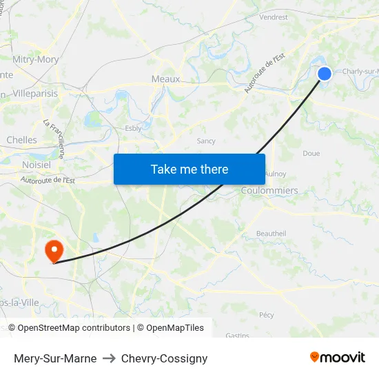 Mery-Sur-Marne to Chevry-Cossigny map