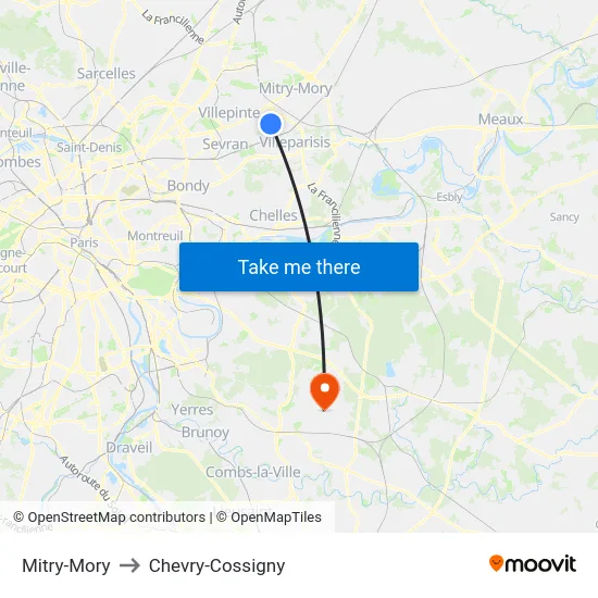 Mitry-Mory to Chevry-Cossigny map