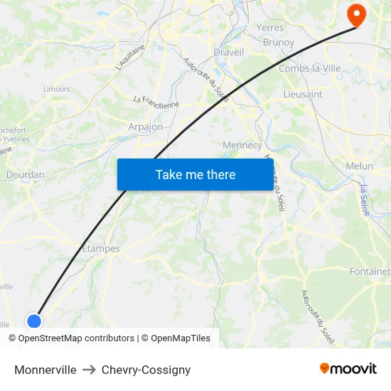 Monnerville to Chevry-Cossigny map