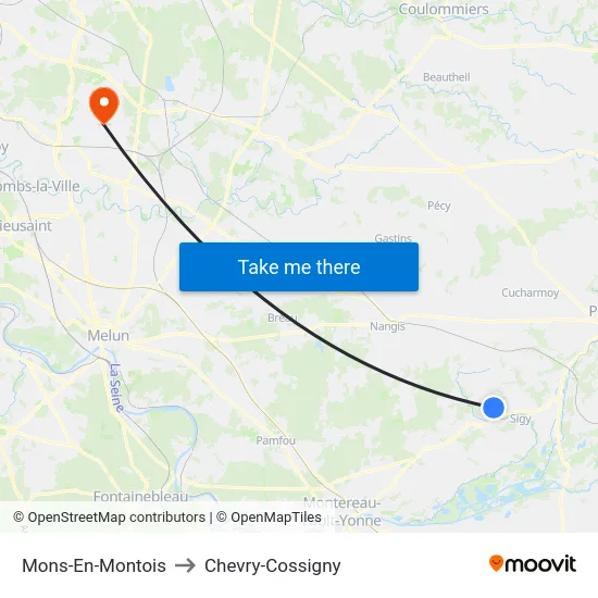 Mons-En-Montois to Chevry-Cossigny map