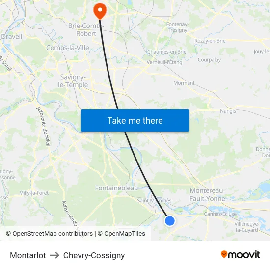Montarlot to Chevry-Cossigny map