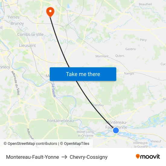 Montereau-Fault-Yonne to Chevry-Cossigny map