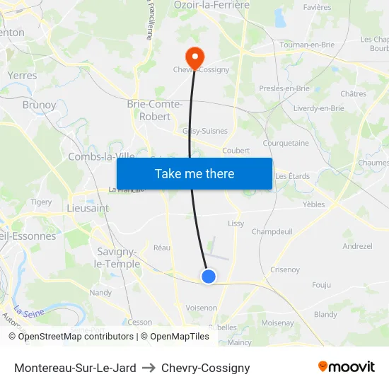 Montereau-Sur-Le-Jard to Chevry-Cossigny map