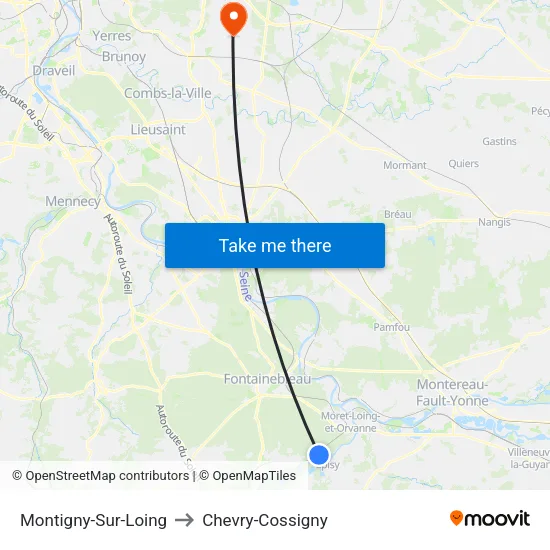 Montigny-Sur-Loing to Chevry-Cossigny map