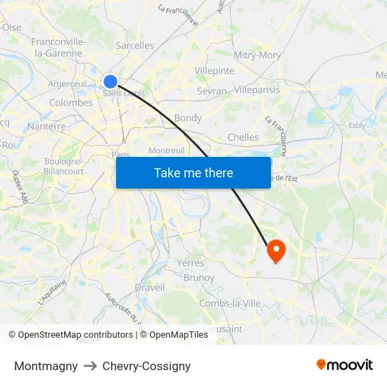 Montmagny to Chevry-Cossigny map