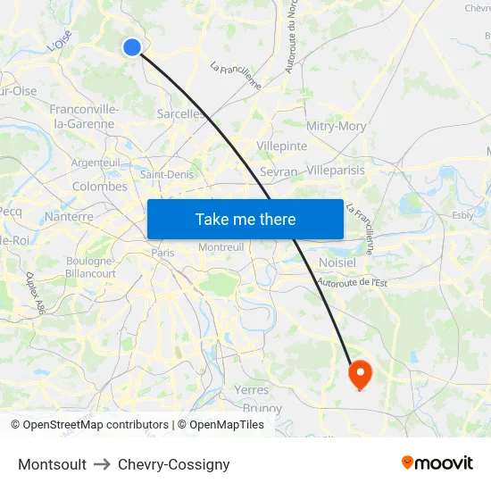 Montsoult to Chevry-Cossigny map